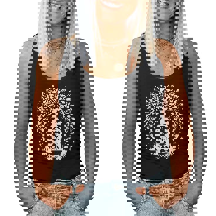 花のセントバーナード犬の花のグラフィック デザイン レディースタンクトップ