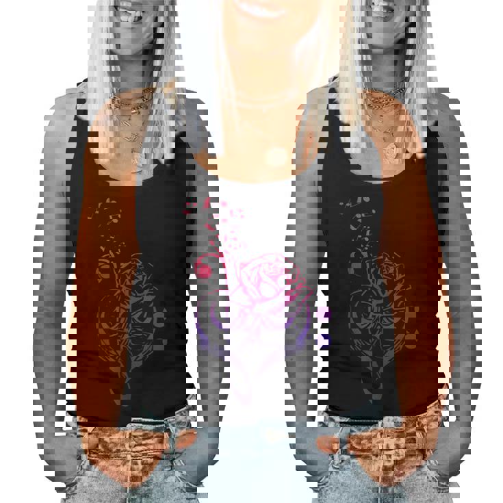 薔薇の花 ピアノ ミュージシャン 音符 ラブミュージ レディースタンクトップ