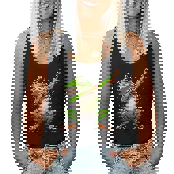 軽くたたくカエルの面白い動物のダンスギフト 男の子と女の子向け レディースタンクトップ