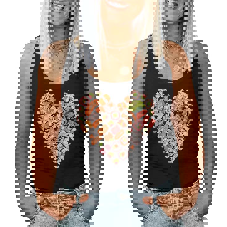 面白い寿司デザイン 子供 男性 女性 I ハート 寿司 食通 レディースタンクトップ