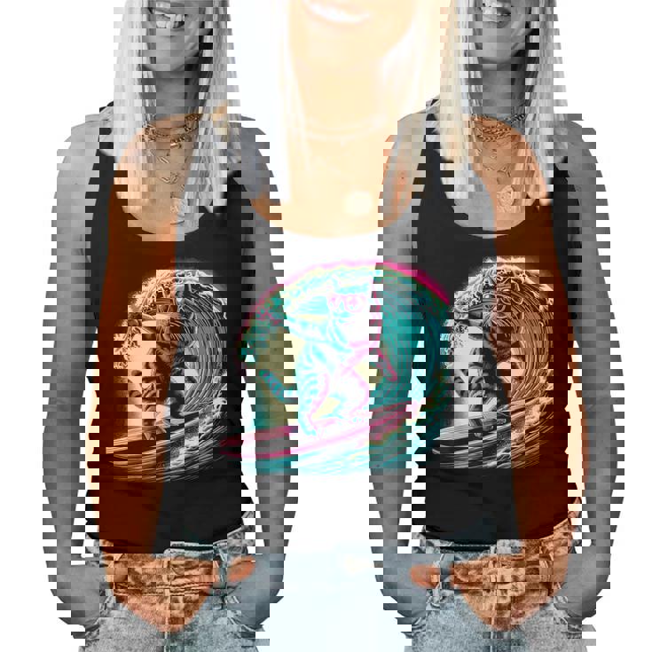 面白い猫 サーフィン ギフト 男性 女性 子供 面白い 猫 サーファー レディースタンクトップ