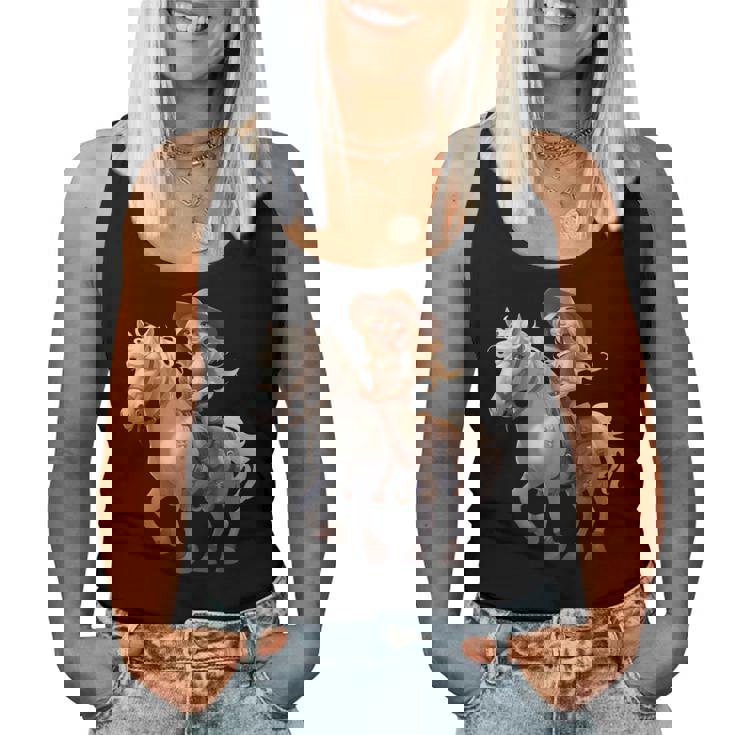 馬 女の子 西洋 乗馬 ポニー 水彩 馬 レディースタンクトップ