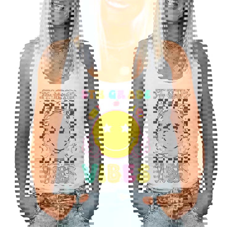 5Th Grade Vibes Girls Smile Face Back To School Fifth Grade Women Tank Top