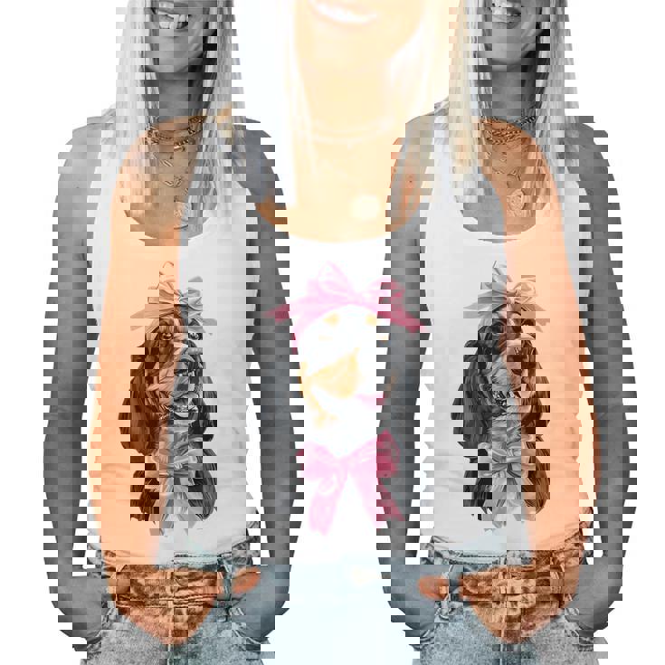 Coquette Bow Coonhound Dog Mom ピンクリボンガール レディースタンクトップ