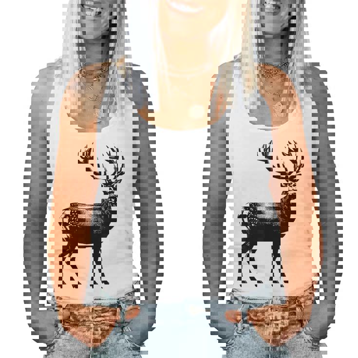 Deer Dad Mom Lover モノクロ 鹿 レディースタンクトップ