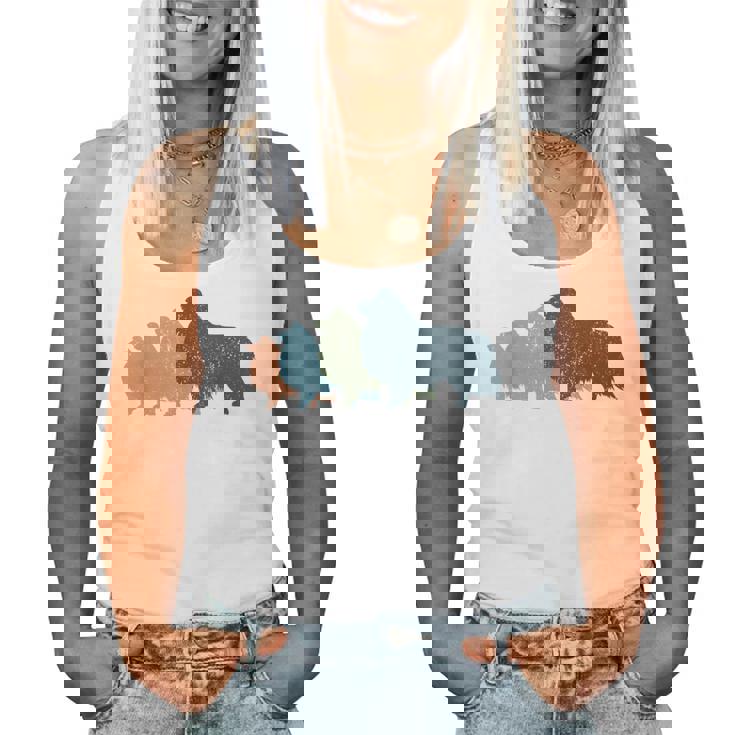 Dog Mom & Dad シルエット ヴィンテージ シェルティ シェットランド シープドッグ レディースタンクトップ