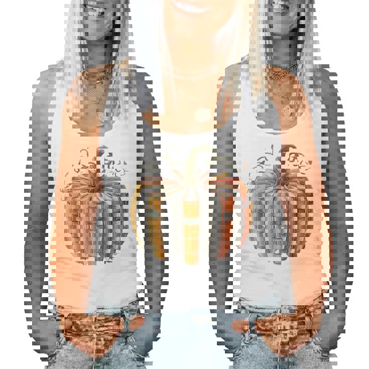 Fall Book Pumpkin Fall Librarians Bookworm Teachers Students Women Tank Top