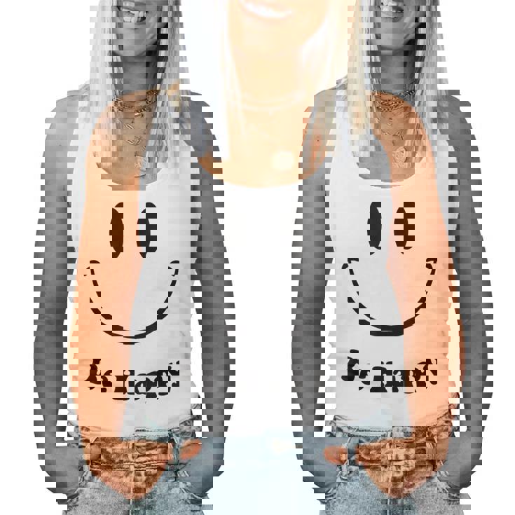 Be Happy Groovy スマイルフェイス かわいい ハッピーピース スマイルフェイス レディースタンクトップ