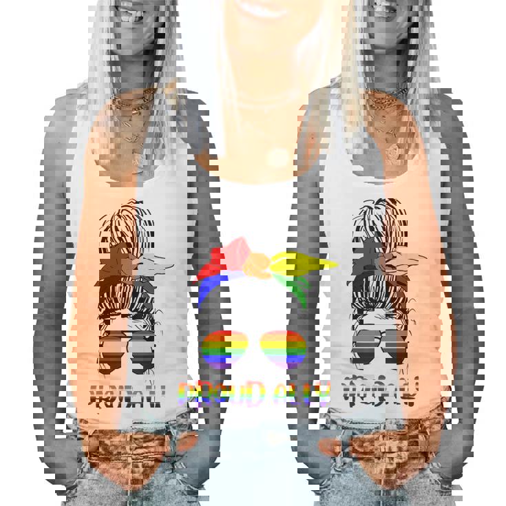 Messy Bun Proud Ally Pride Flag Love Lgbt レインボー サングラス レディースタンクトップ