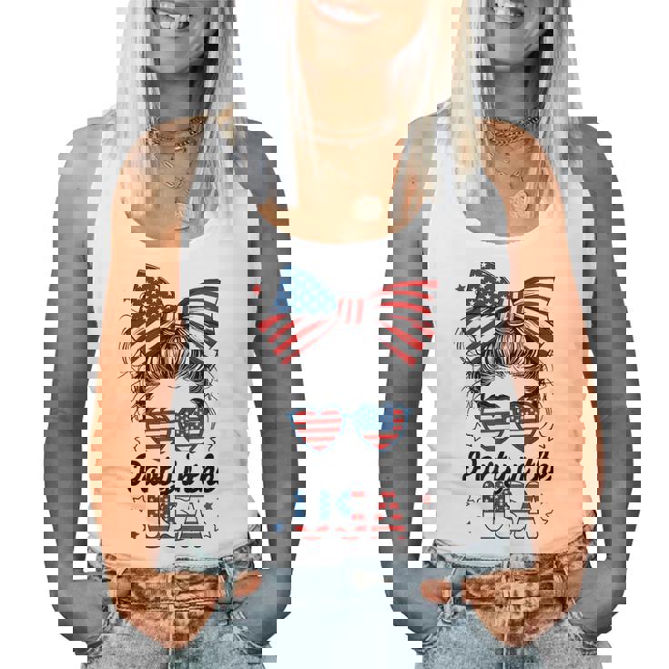 Party In Usa Girls 4Th Of July Daughter Messy Bun Usa Women Tank Top