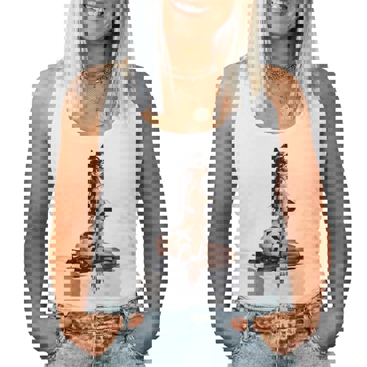 Sexy Girl グラフィックtシャツ セクシー「バッドキティ」ピンナップガール カットアウト。 レディースタンクトップ