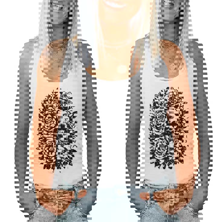 Skull Flower Rad Rock N Roll Graphic Retro レディースタンクトップ