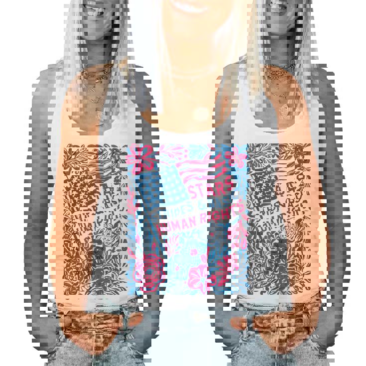 Stars Stripes Human Rights 4Th Of July Floral American Flag Women Tank Top