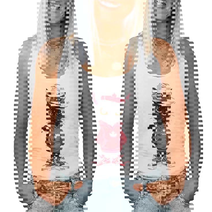 カナダデー 面白い クール 黒猫 カナダ国旗 キッズ 女の子 男の子 レディースタンクトップ