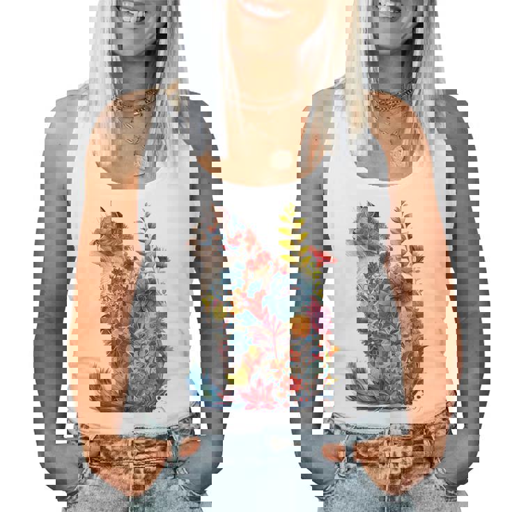 カラフル 花 猫 レディースタンクトップ