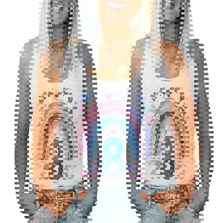 キッズ 誕生日 8 女の子 レインボー 水彩 8歳 レディースタンクトップ