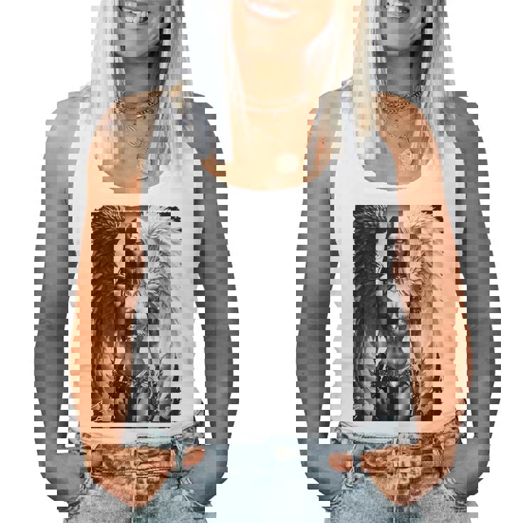 ピンナップガールtシャツ セクシーな天使の悪魔の女の子 B&W バックプリント レディースタンクトップ