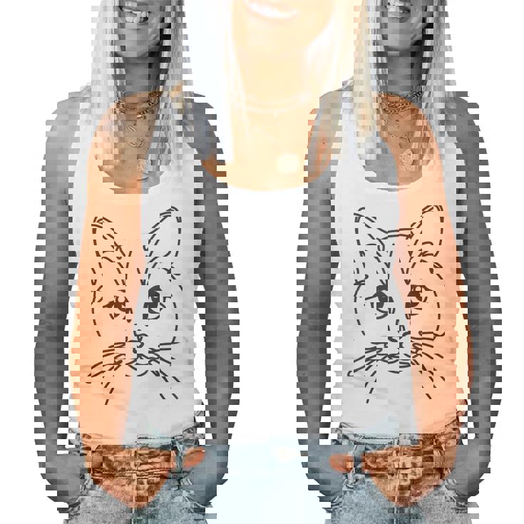 ラインアートお父さんお母さん猫-マンクス猫 レディースタンクトップ