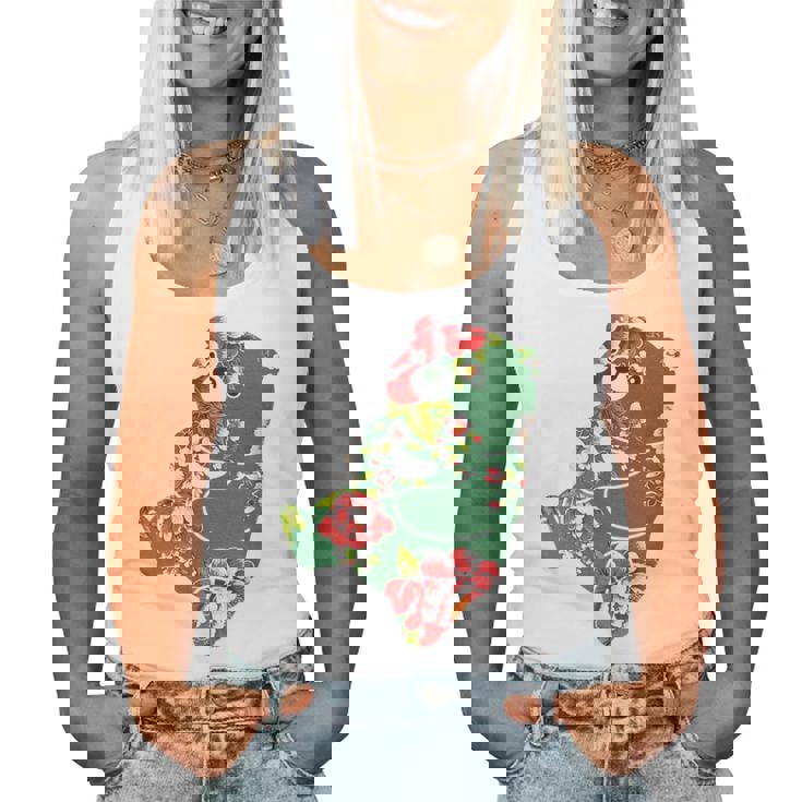 台湾花布柄 くまちゃん 熊 緑 みどり グリーン 客家花布 台湾花布 台湾雑貨 台湾 台湾風 かわいい お洒落 レディースタンクトップ