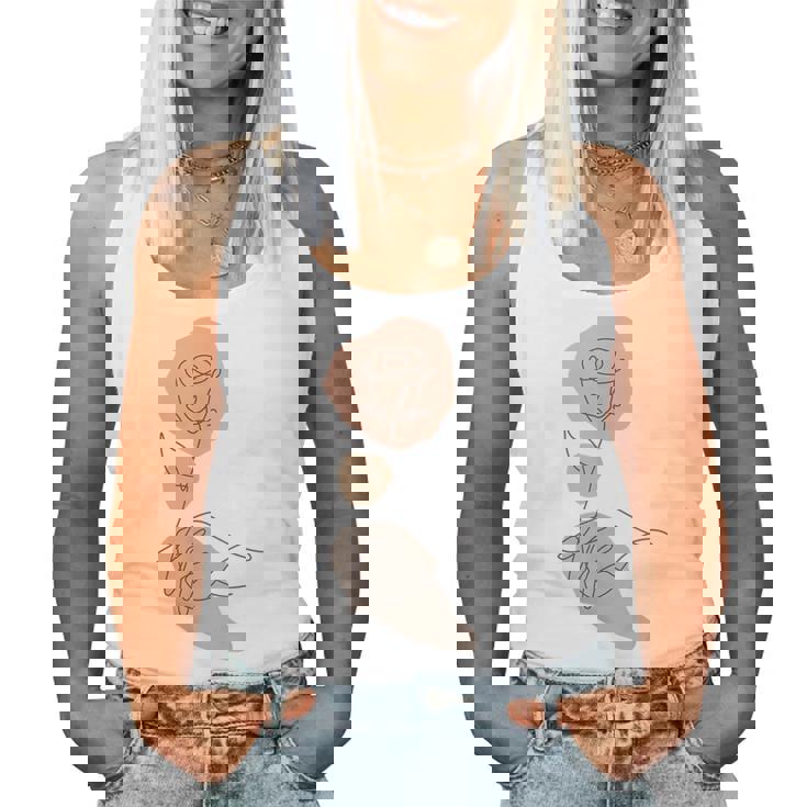 抽象的でミニマリストなラインアート、花柄。 レディースタンクトップ