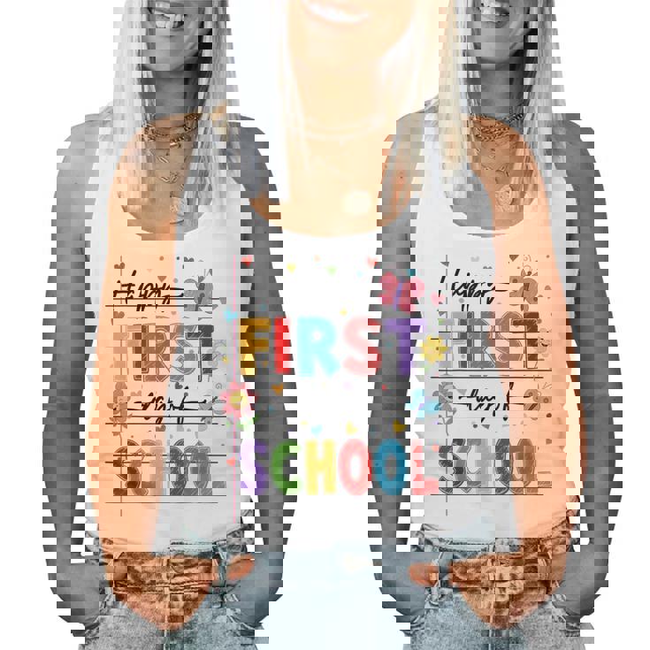 新学期 ハッピー 初日 学校 男の子 女の子 先生 レディースタンクトップ