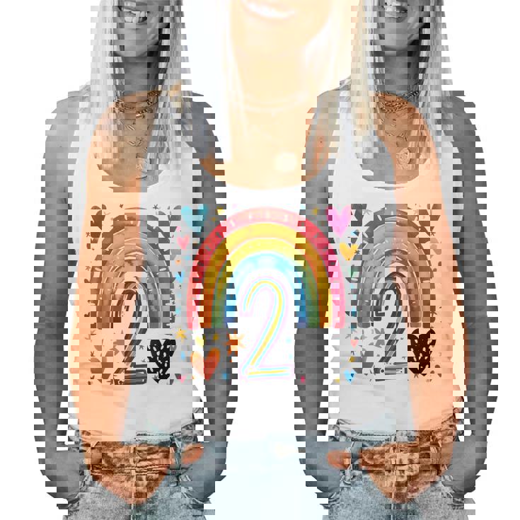 私はもう2歳 女の子のためのかわいいレインボーバースデーデザイン レディースタンクトップ