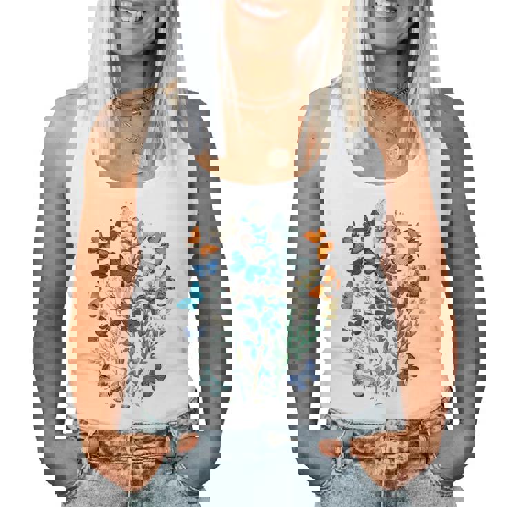 花 蝶々 かわいい フラワー 蝶 アート メンズ レディース 服 母 女性用 おしゃれ レディースタンクトップ