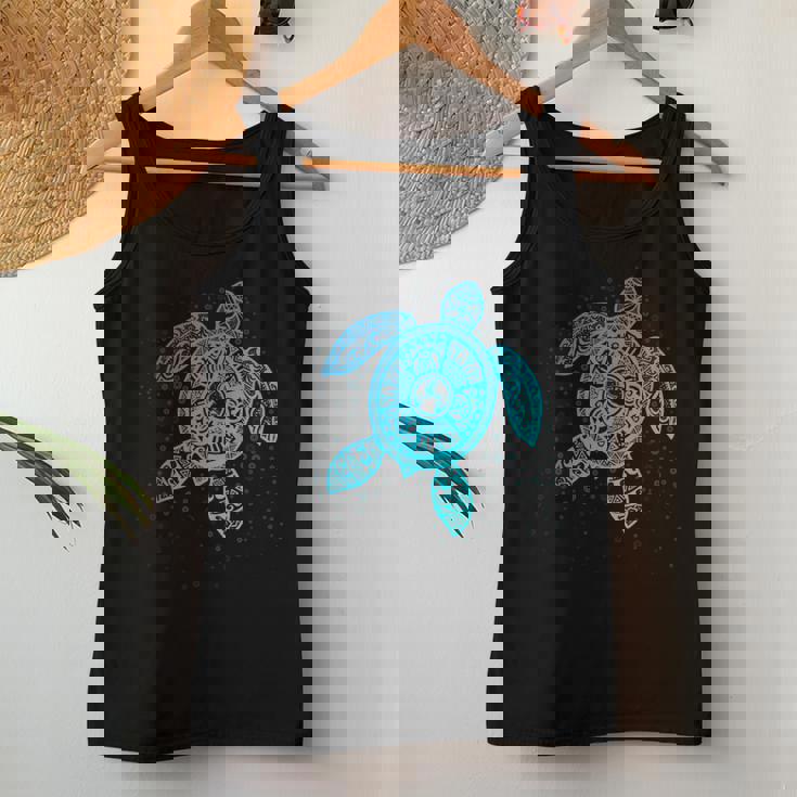 Boho Tiki ティールウミガメ 気泡付き 亀 レディースタンクトップ 面白い贈り物