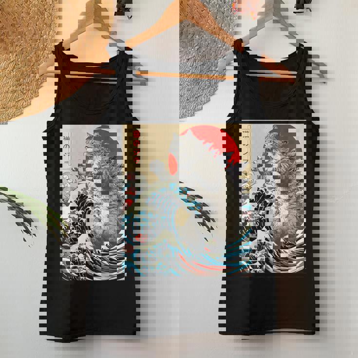 Catzilla Cat 日本アート 面白い猫 ギフト 男性 女性 子供 レディースタンクトップ 面白い贈り物