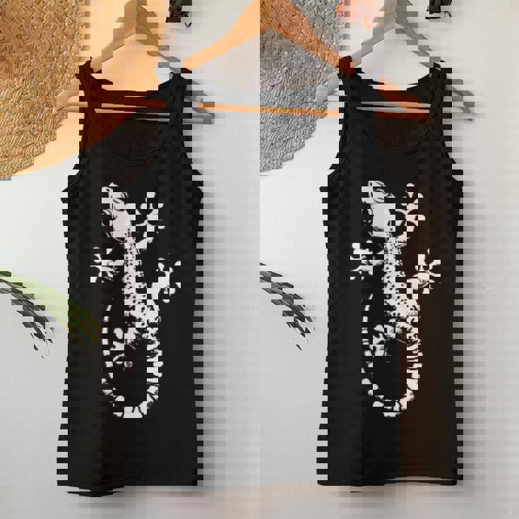 Gecko Dad Mom Lover モノクロ ヤモリ レディースタンクトップ 面白い贈り物