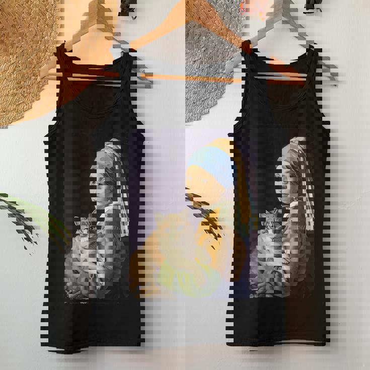 Girl With A Pearl Earring And A Cat 名画パロディ アート猫 レディースタンクトップ 面白い贈り物