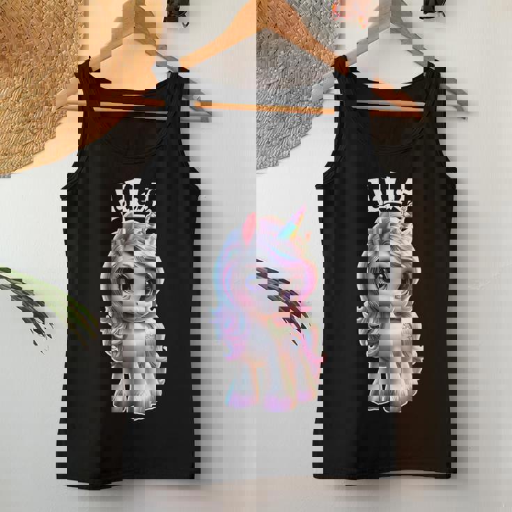 Lila かわいいユニコーンデザイン 女の子用 名前 Lila レディースタンクトップ 面白い贈り物