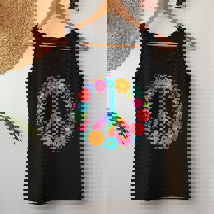 Peace Love Flower Power レトロ ヒッピー コスチューム タイダイ 60年代 70年代 レディースタンクトップ 面白い贈り物