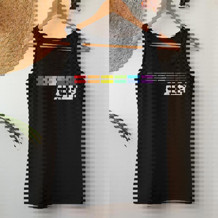 Proud Ally Bars Equality Lgbtq Rainbow Flag Gay Pride Ally レディースタンクトップ 面白い贈り物