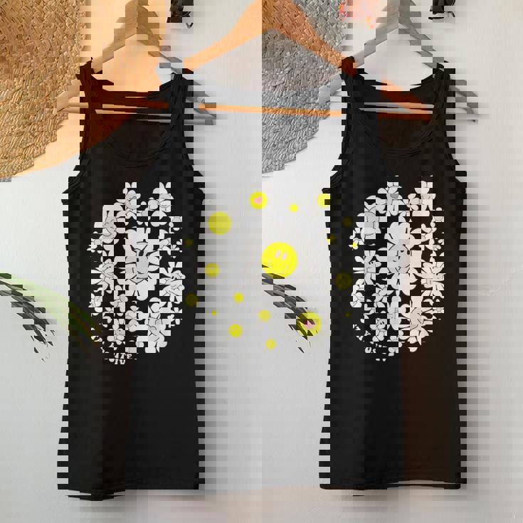 Stay Positive キュート スマイルフェイス 花 ハッピーフェイス 花 女の子 レディースタンクトップ 面白い贈り物