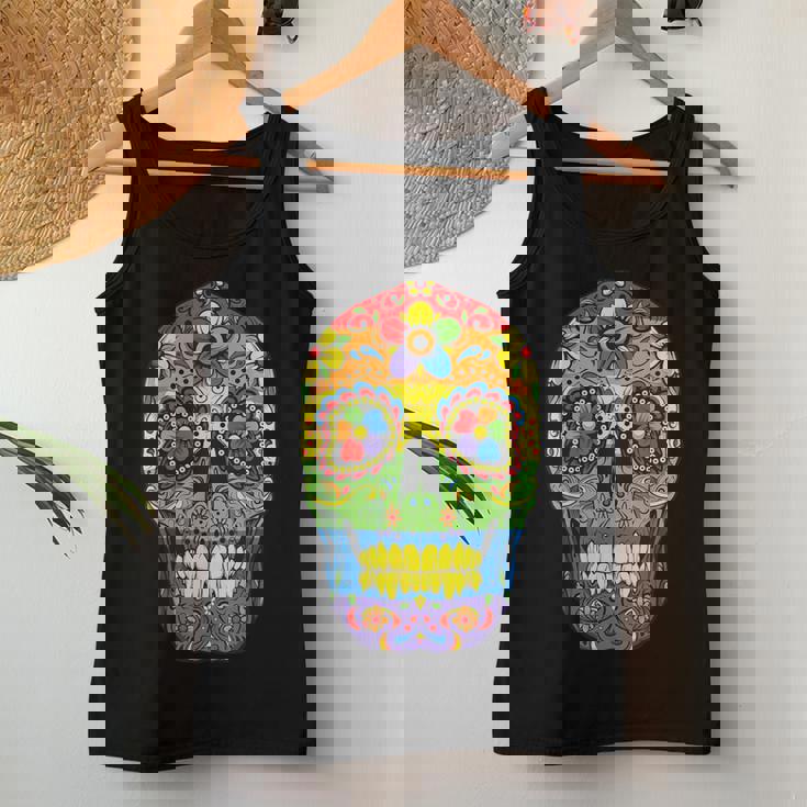 Sugarkull Lgbt Gay Pride Rainbow Flag Day Of The Dead レディースタンクトップ 面白い贈り物