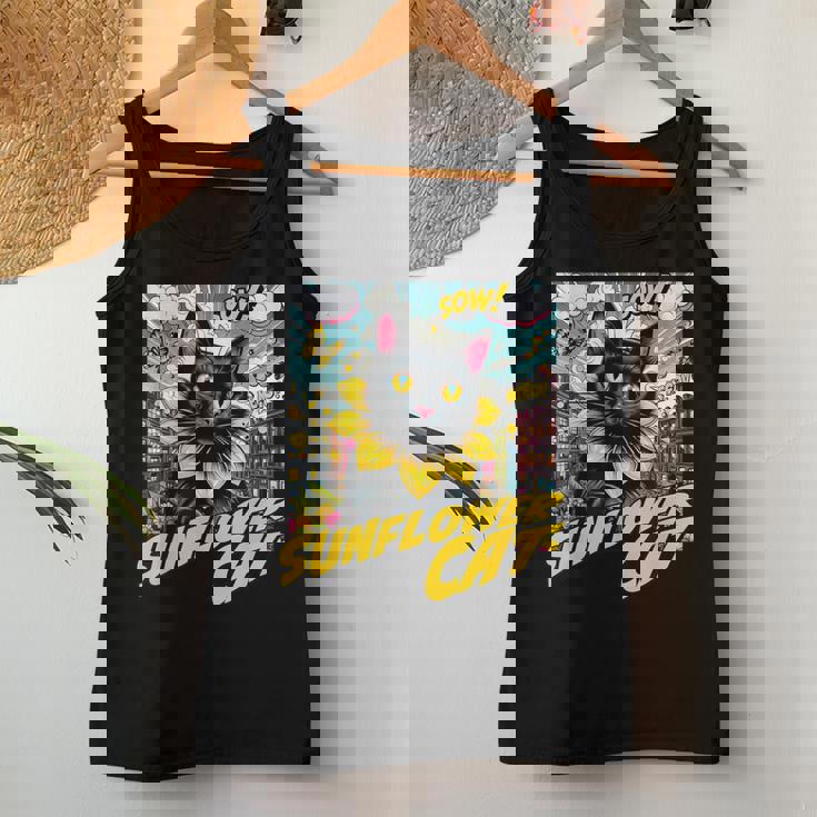 Sunflower Cat 黒猫 ひまわり 向日葵 アメコミ ネタアイテム レディースタンクトップ 面白い贈り物