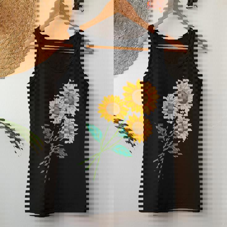 ひまわりの花束 春のフローラルガーデン 黄色の花 レディースタンクトップ 面白い贈り物