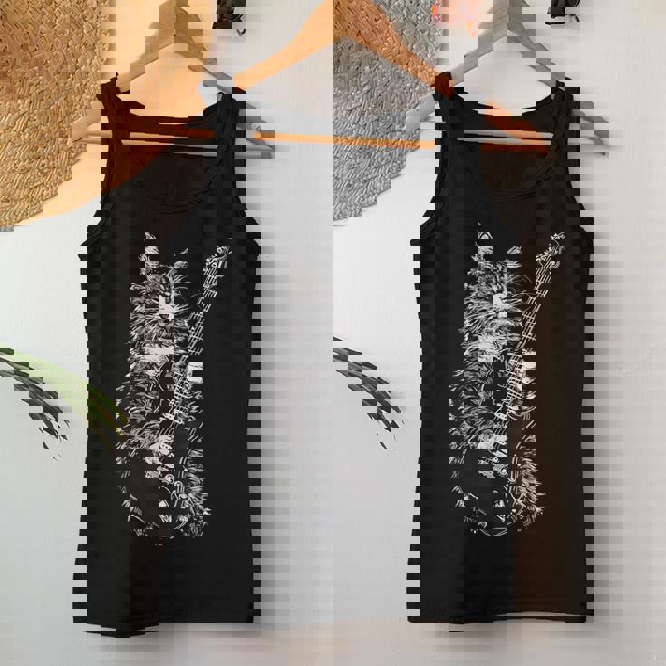 エレキギターを弾くロックキャット デザイン 男性 女性 レディースタンクトップ 面白い贈り物