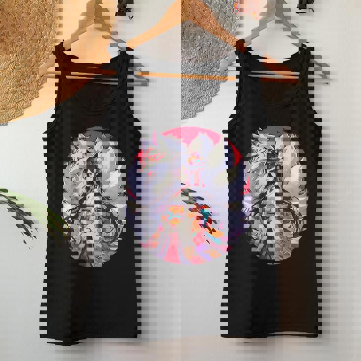 キツネ 九尾狐と日本アニメ 女の子 レディースタンクトップ 面白い贈り物