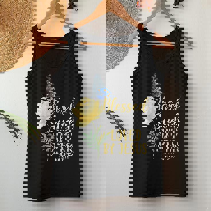 キリスト教聖書の言葉 蝶 バラの花 ヨハネ3 レディースタンクトップ 面白い贈り物