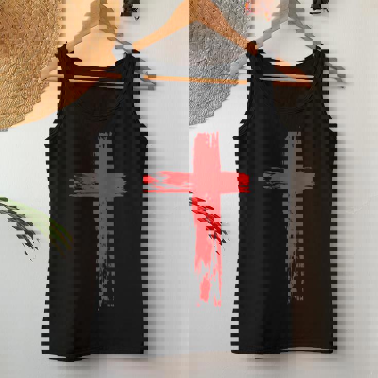 タトゥーレッドクロスオーダー I Christian I Brushtroke I Cross レディースタンクトップ 面白い贈り物