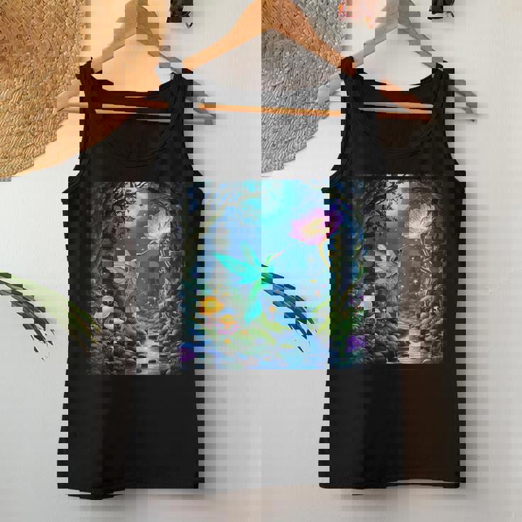 ファンタジー グリーン 鳥 花 レディースタンクトップ 面白い贈り物