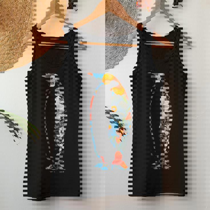 ボタニカルフラワーのシルエット 花柄 ペンギン レディースタンクトップ 面白い贈り物