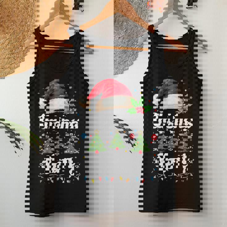 メリークリスマスライト 赤いサンタ帽子 クリスマス ファミリー 男性 女性 レディースタンクトップ 面白い贈り物