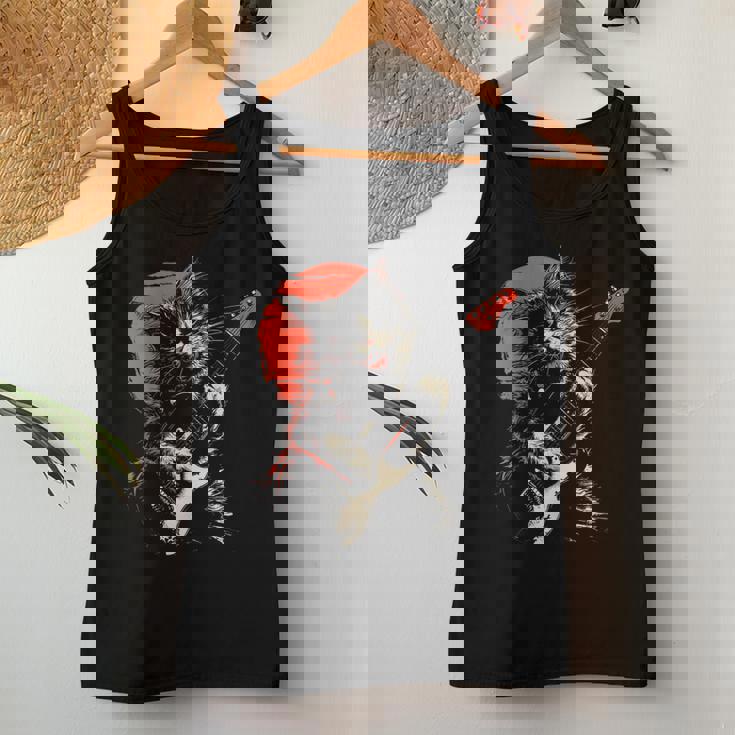 ロックキャット ギターを弾く ファニーキャット エレキギター 男性 女性 レディースタンクトップ 面白い贈り物