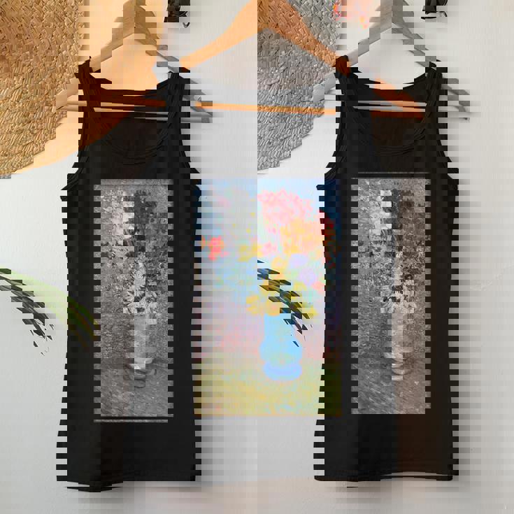 ヴィンセント・ヴァン・ゴッホの花 青い花瓶のヴィンテージ 美術品 レディースタンクトップ 面白い贈り物