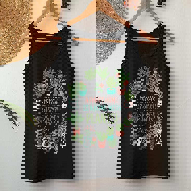 幸せな家は植物のある家です「A Happy Home Is A Home With Plants」- 観葉植物の園芸 レディースタンクトップ 面白い贈り物