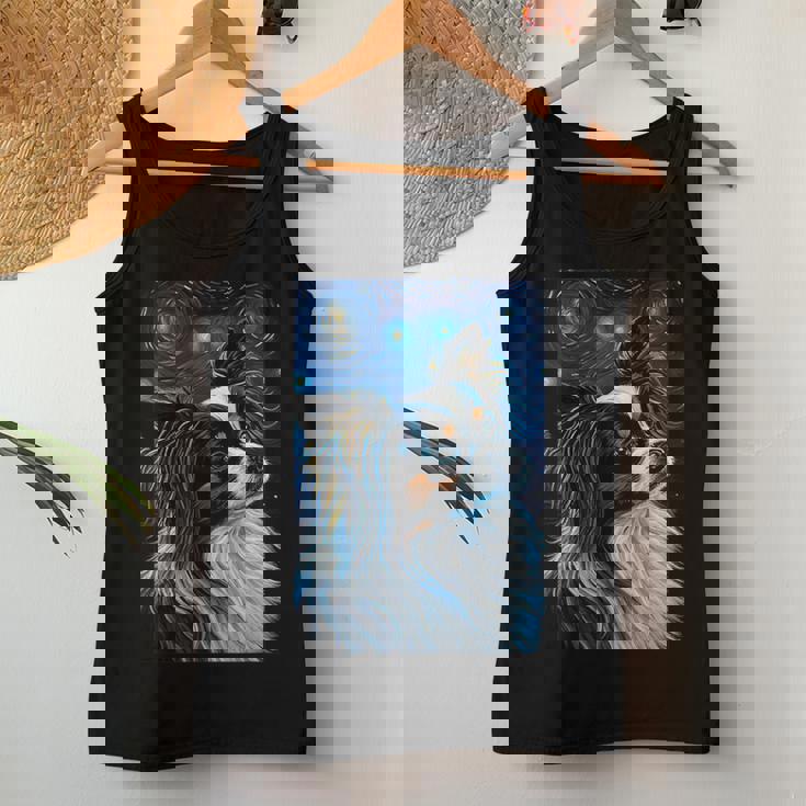 星月夜のパピヨン 絵画 犬 お母さん お父さん レディースタンクトップ 面白い贈り物