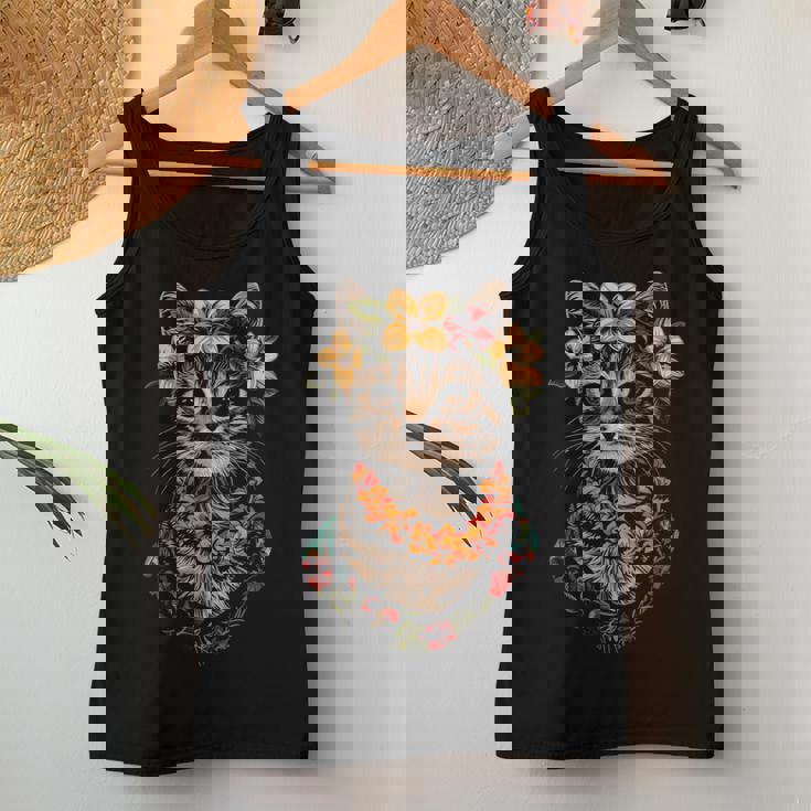 猫 ハワイアン 花 フラ ハイビスカス 面白い かわいい ハワイ レディースタンクトップ 面白い贈り物